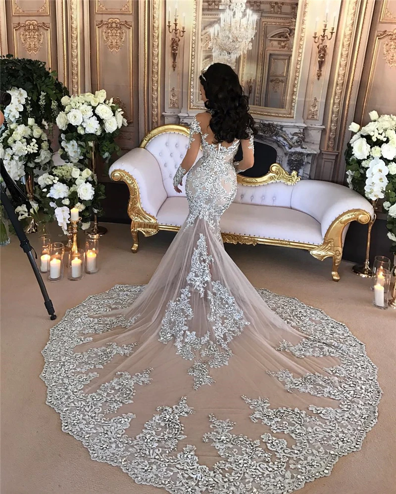 Arabia Vogue платья Русалка Длинные рукава платья брендовый Дизайн бисерные кристаллы серебряное торжественное платье длинный хвост сексуальное