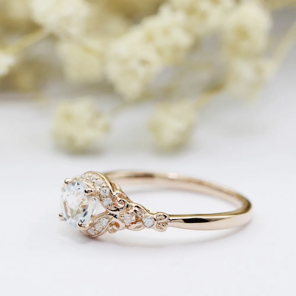 Lasamero Кольца для Для женщин 0.5ct круглая огранка Натуральный аквамарин центр 925