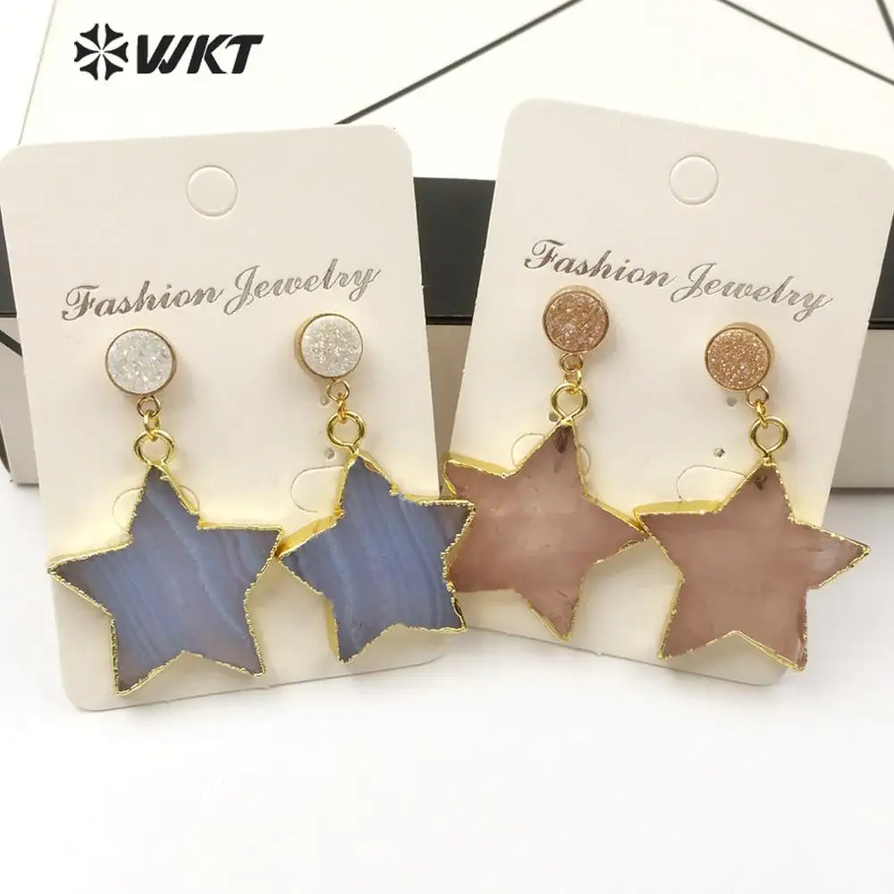 Розовая кварцевая серьги с белым кристаллом симпатичная подвеска в форме звезды