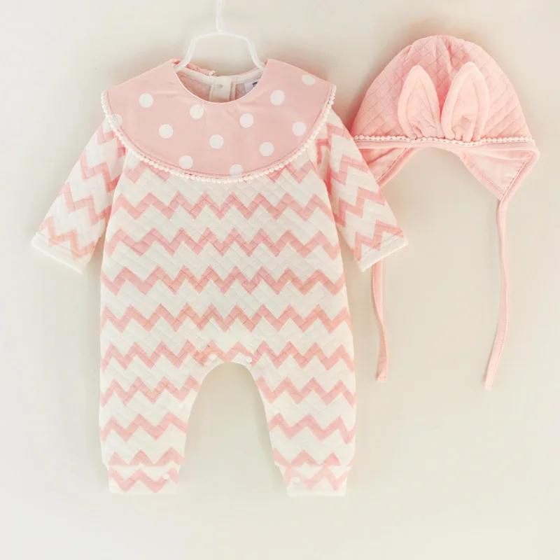 Комбинезон для новорожденных девочек уплотненный хлопковый комплект из 2