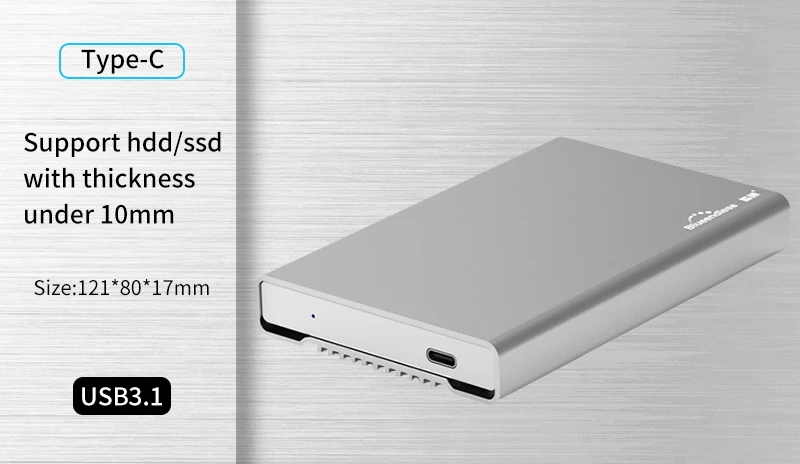 Корпус для жесткого диска usb 3,1 type C полностью металлический алюминиевый жесткий диск caddy 2,5 чехол для внешнего жесткого диска для sata hdd ssd blueendless