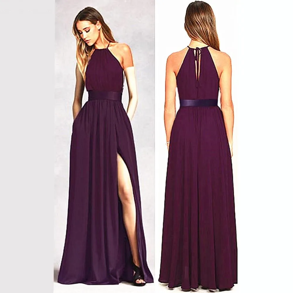 Бордовое платье подружки невесты шифоновое для длинное свадебное Vestido Dama De Honra