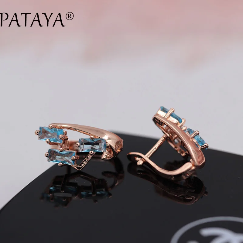 Эксклюзивные Разноцветные серьги PATAYA из розового золота 585 пробы, зеленый квадратный натуральный кубический цирконий, висячие серьги для женщин, хорошее богемное ювелирное изделие