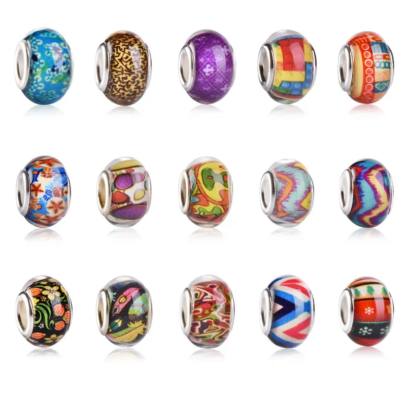 50 шт. 14*8 мм посеребренные сердечники DIY Murano Бусины из акриловой смолы подвески для
