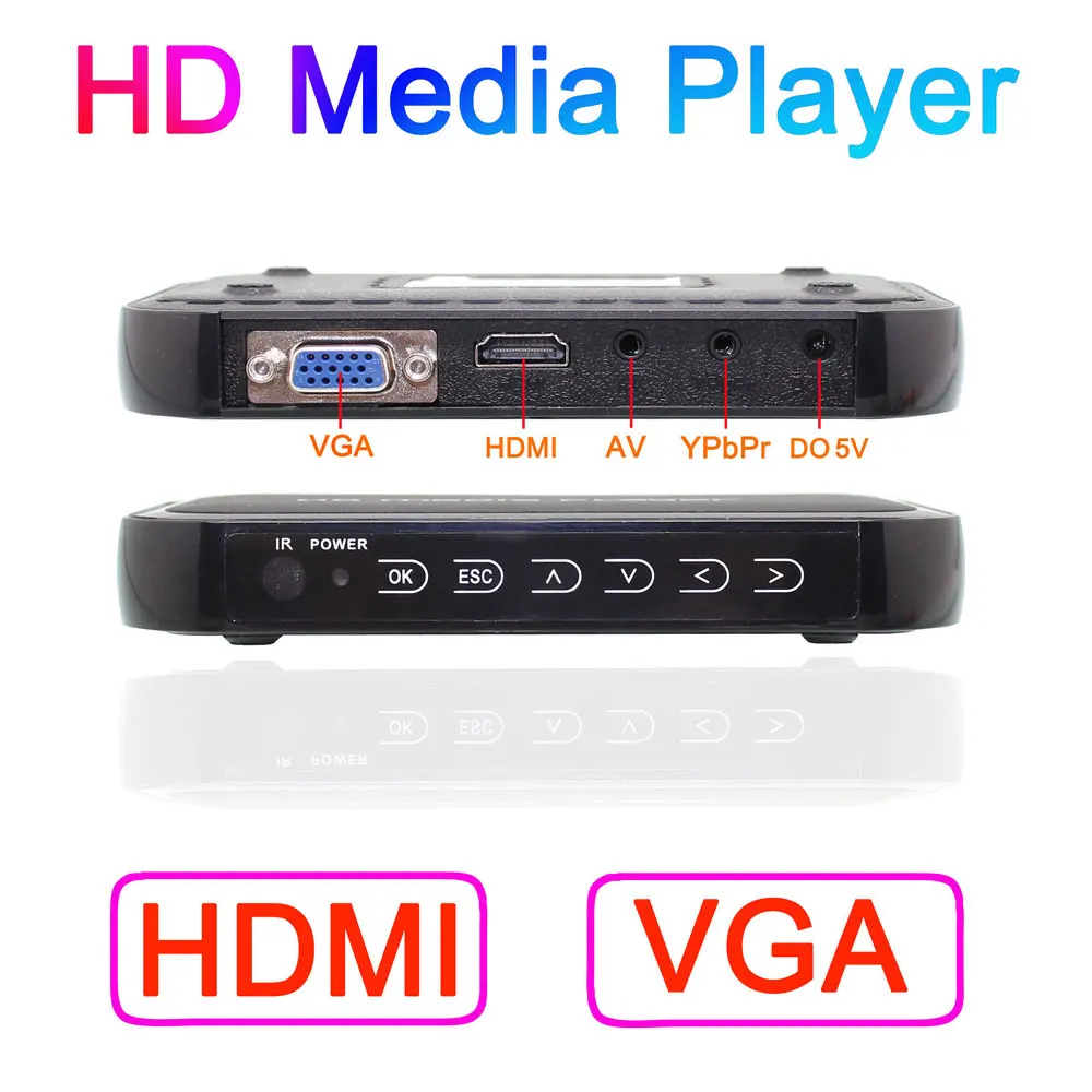 HD601 мини 3D 1080 p Full-HD Ultra Портативный Digital Media Player HDMI VGA CVBS SD USB DIVX MKV H.264 RMVB WMV MP3 Flac, Ape
