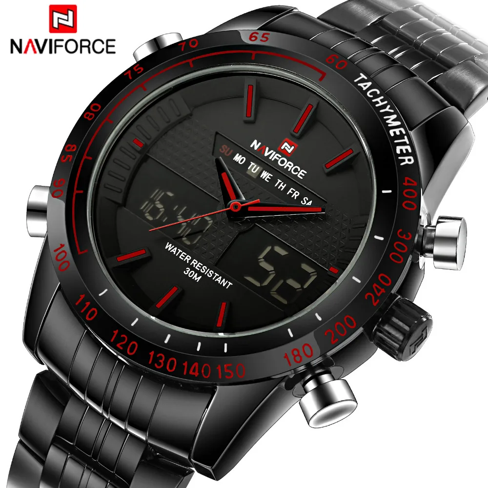 NAVIFORCE, люксовый бренд, полностью стальные часы, мужские, светодиодный, спортивные, армейские, военные часы, мужские, кварцевые, аналоговые, цифровые часы, relogio masculino