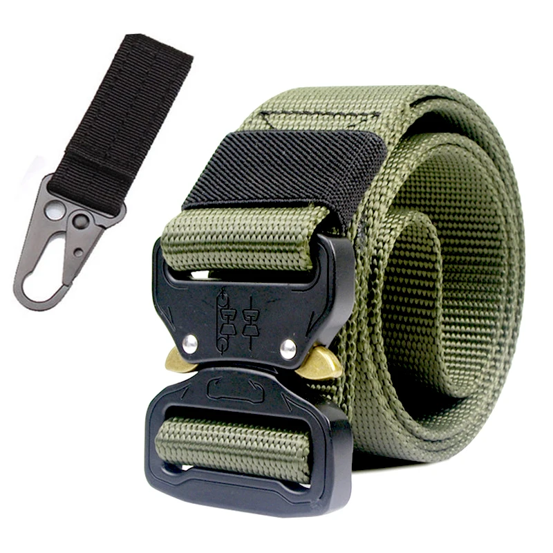 belt and 1 hook Нейлоновый ремень большого размера, армейский военный тактический ремень с металлической пряжкой, пояс для выживания на открытом воздухе, мужской повседневный Модный стильный ремень для джинсов - Цвет: belt and 1 hook