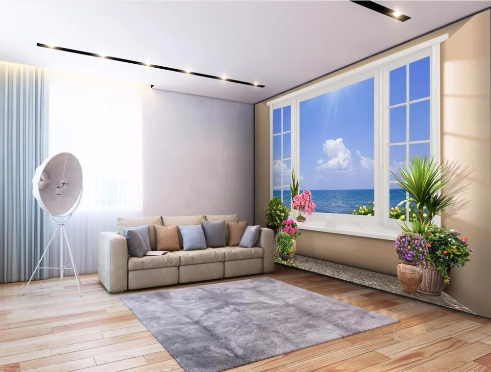 Настенные 3d фотообои на заказ картина с изображением моря снаружи окна декор для