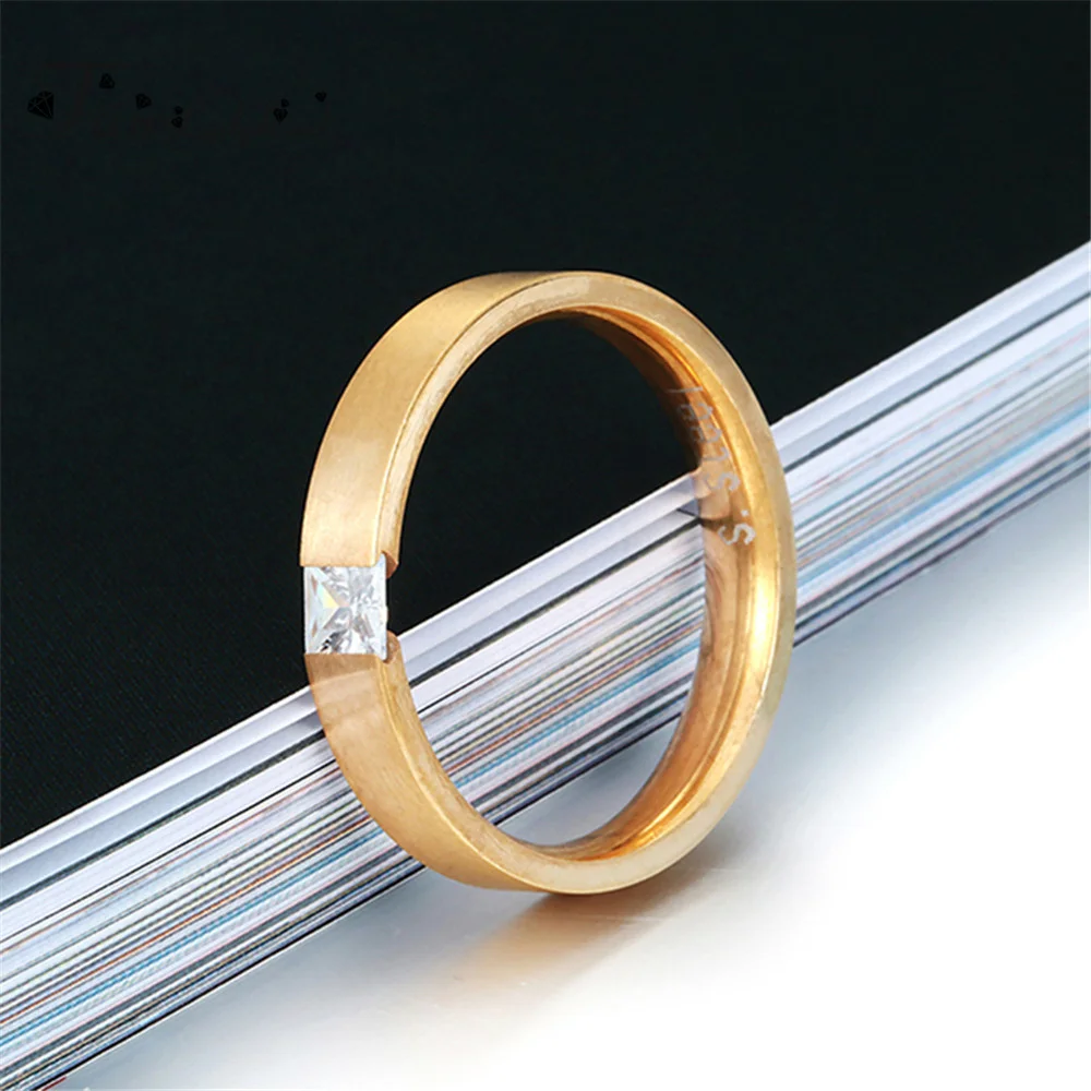 FairLadyHood Classic Shine CZ Stone Stainless Steel Engagement Ring Lovers Promise Rose Gold Rings For Women Couple Jewelry | Украшения и