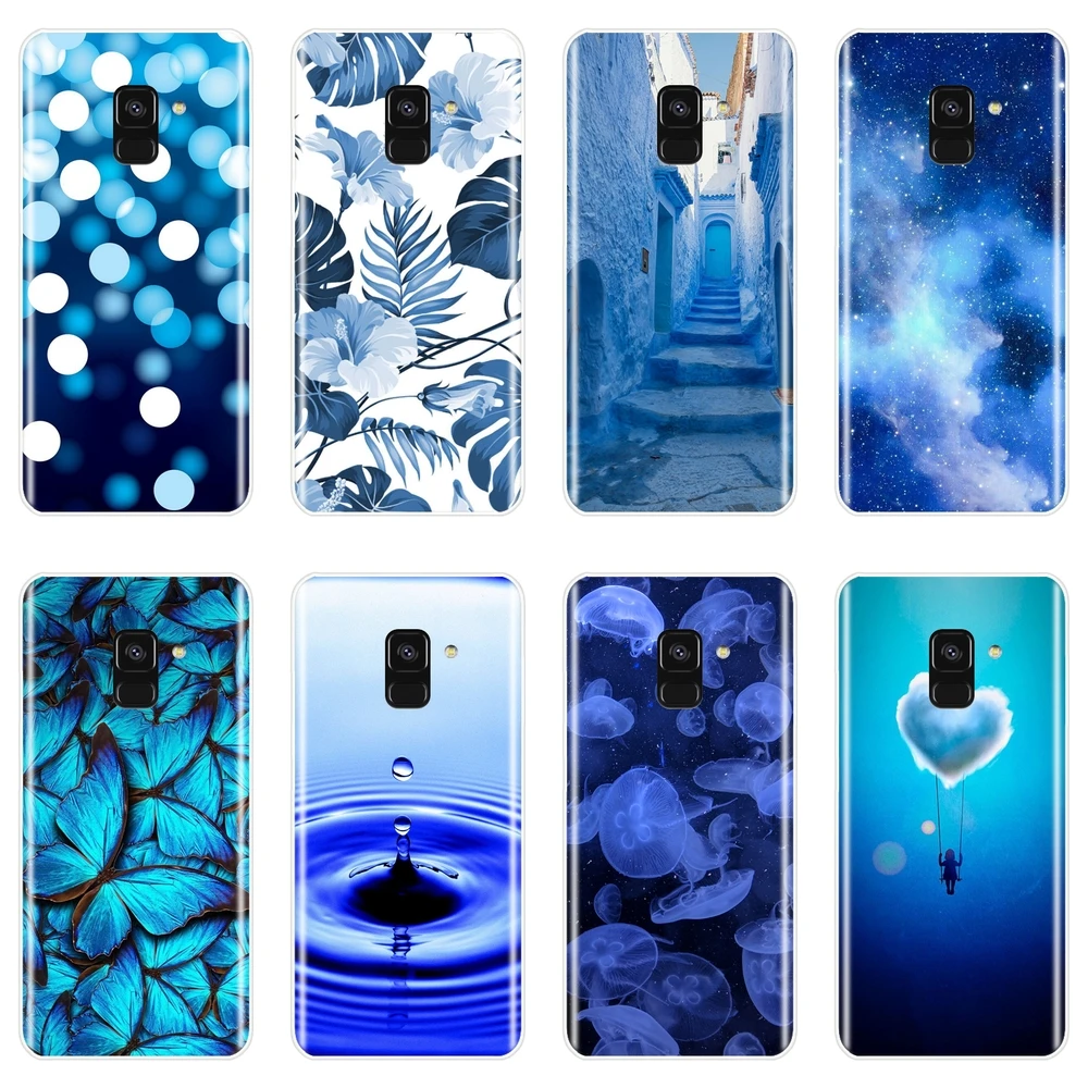 Силиконовый чехол для телефона Samsung Galaxy A6 A8 Plus 2018 мягкая задняя крышка с голубым