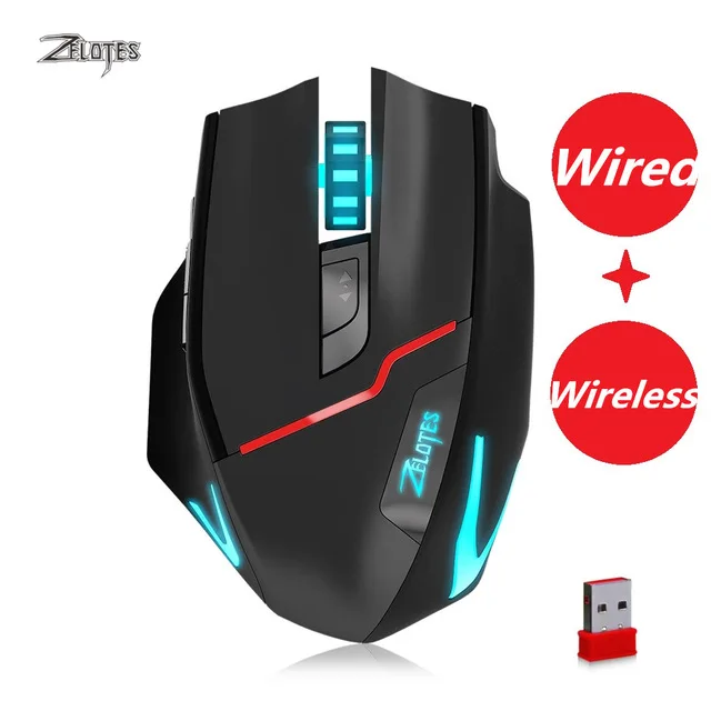 Игровая мышь ZELOTES F18 профессиональная проводная USB 3200DPI 2 4 ГГц Беспроводная