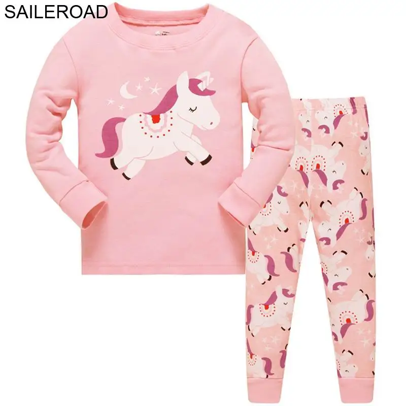 SAILEROAD/Осенняя Пижама с единорогом для детей; хлопковые Пижамные комплекты с единорогом для девочек; Осенняя детская одежда для сна; одежда для сна