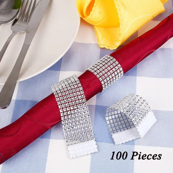 Silver 100 Pieces 100 шт., стразы, кольца для салфеток, для свадебного стола, украшения, праздничные, вечерние, свадебные, полотенца, кольцо для домашнего декора - Цвет: Silver 100 Pieces