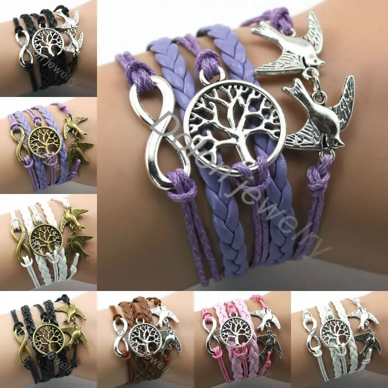 Кожаный браслет ручной работы с подвеской в виде птицы изображением