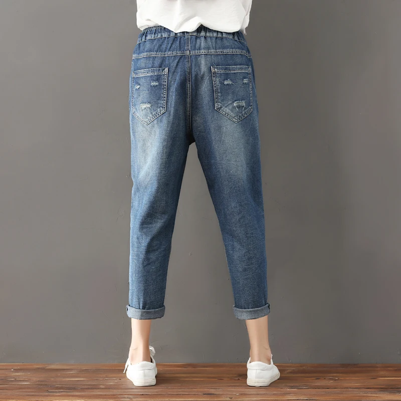 Брюки султанки женские джинсовые с вышивкой Модные свободные повседневные штаны