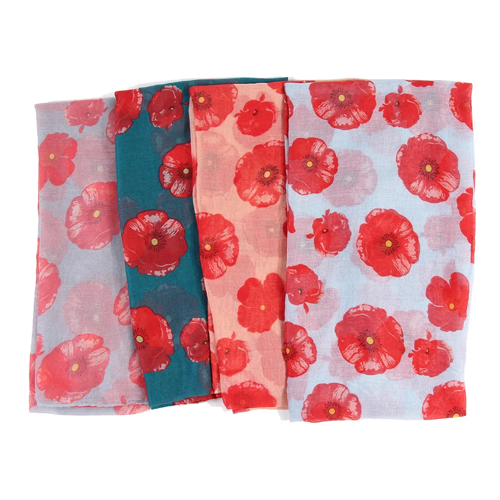

Women Fashion Retro Poppy Floral Viscose Shawl Scarf Print Soft Voile Scarves Summer Beach Bufandas Muslim Hijab Snood 180*80Cm
