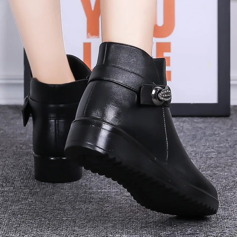 CEYANEAO2019Fashion Winter Shoes women's genuine leather ankle Wedges boots Casual Comfortable Warm Woman Snow BootsE1613