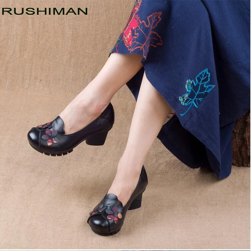 RUSHIMAN Women Genuine Leather Flat Shoes Woman Loafers New Fashion Casual Single Non-slip Dance | Обувь