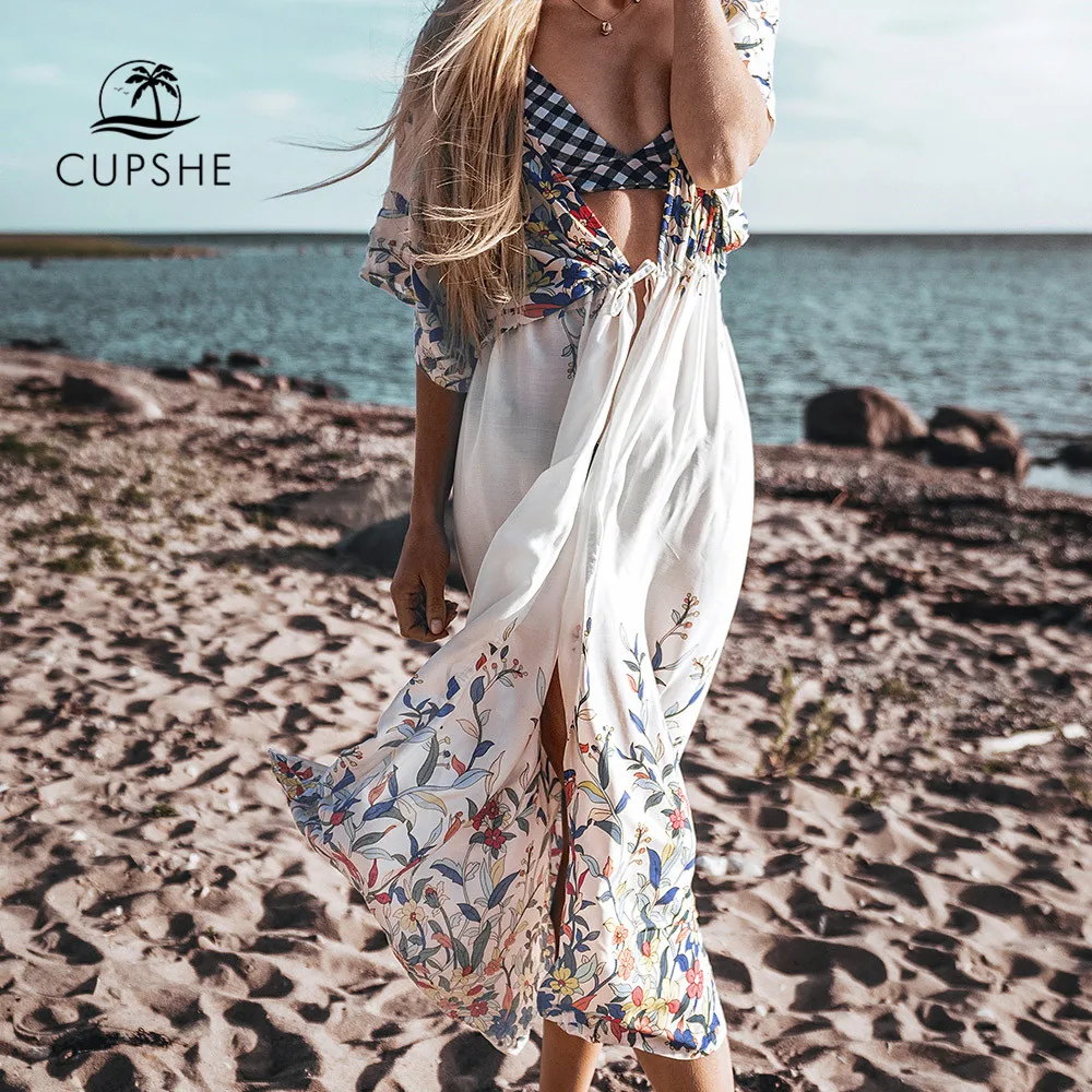 CUPSHE Wildflower миди бикини накидка Сексуальная на шнуровке женское длинное платье