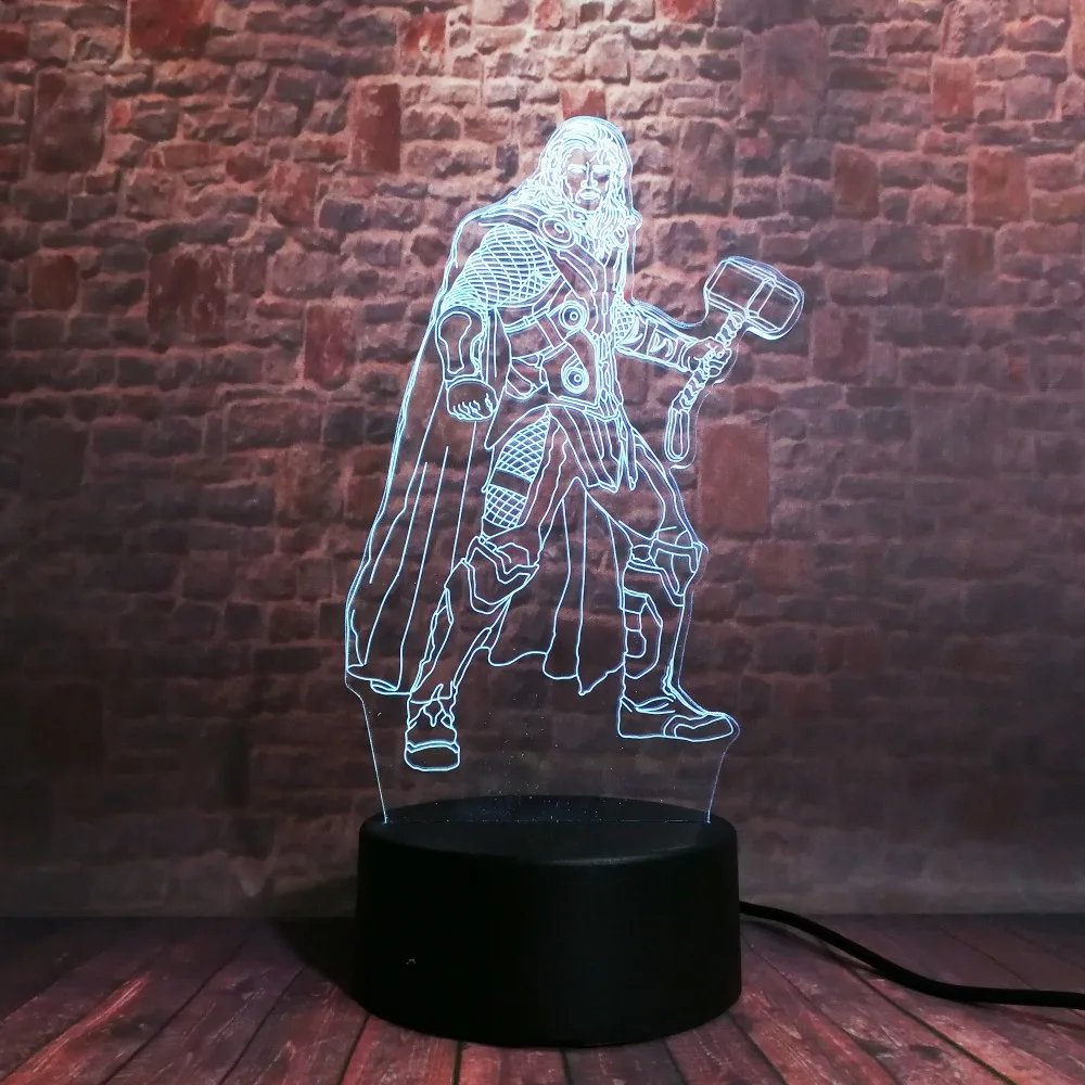 Мстители Marvel Alliance Thor с молотком 3D аниме фигурка Ночной светильник Креативный