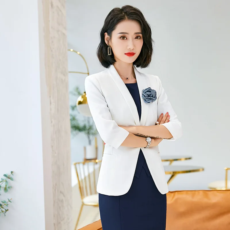 2019 летний костюм платье для дам работы с рукавом Три четверти блейзер коротким