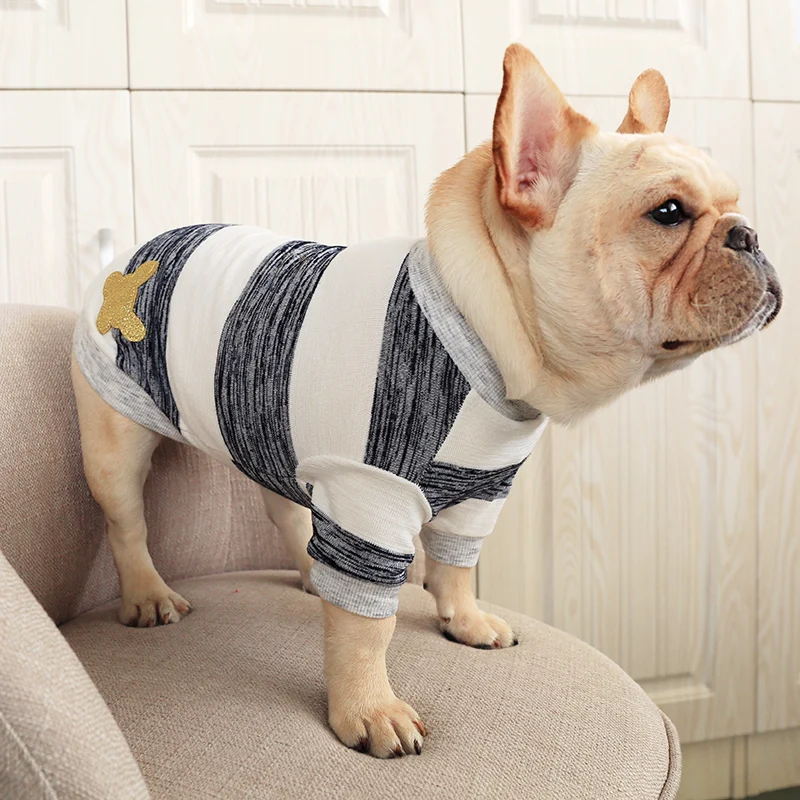 Полосатая одежда для бульдога мопса хлопковые рубашки на лето и весну маленьких