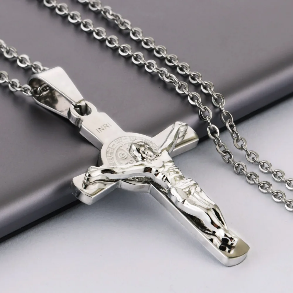 Цвета: золотистый серебристый Цвет INRI Jesus колье с подвеской в виде креста женский