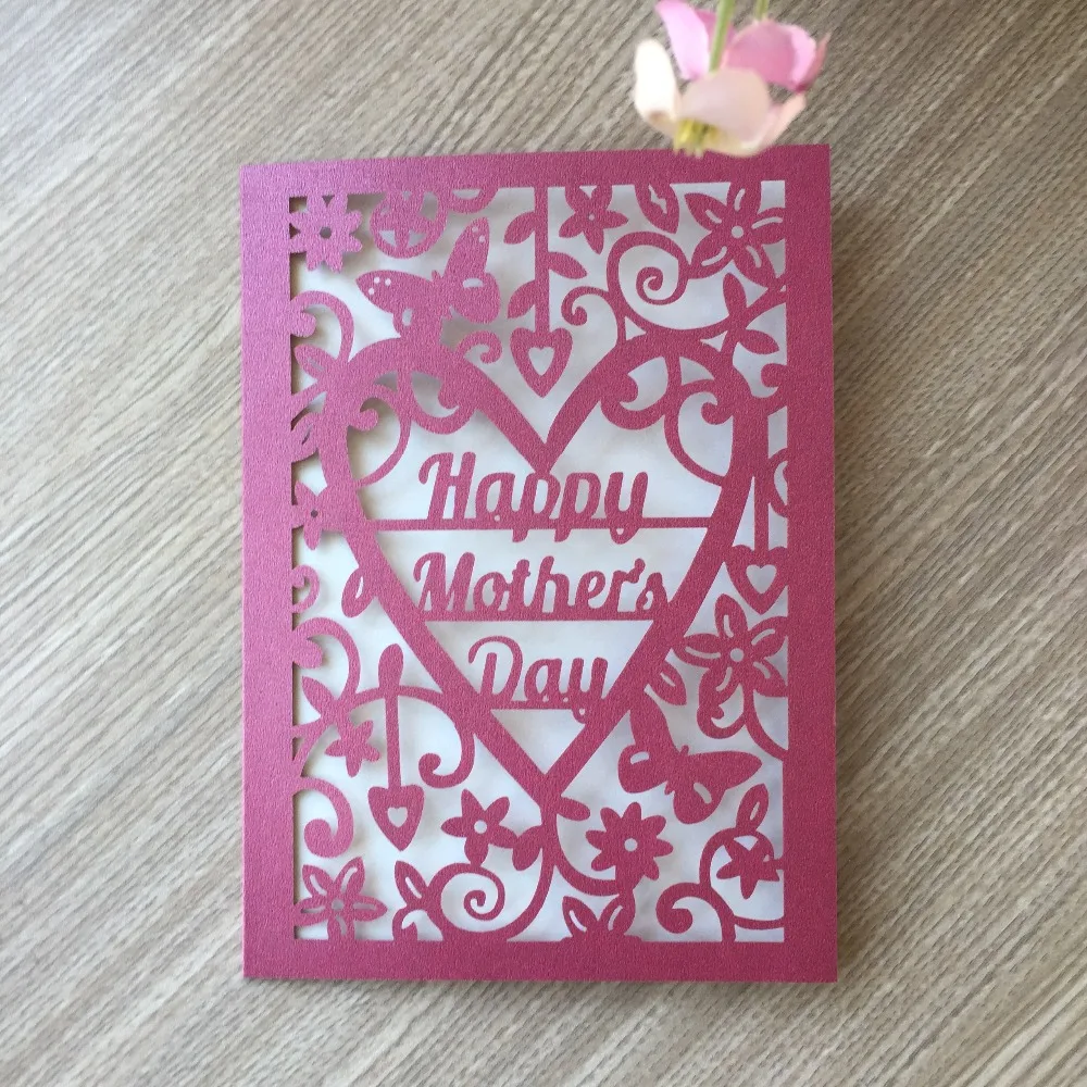 

100Pcs New Laser Cut Pearl paper Mother's Day invitation cards party Decoration Greeting Blessing card Happy Mother's day