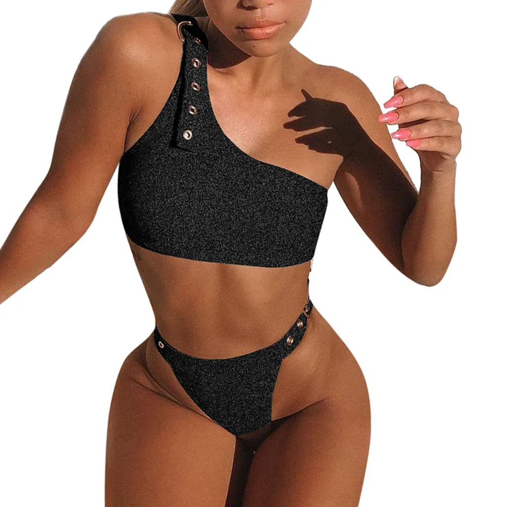 Женский купальник сексуальное бикини с одним плечом раздельным вырезом-замочком