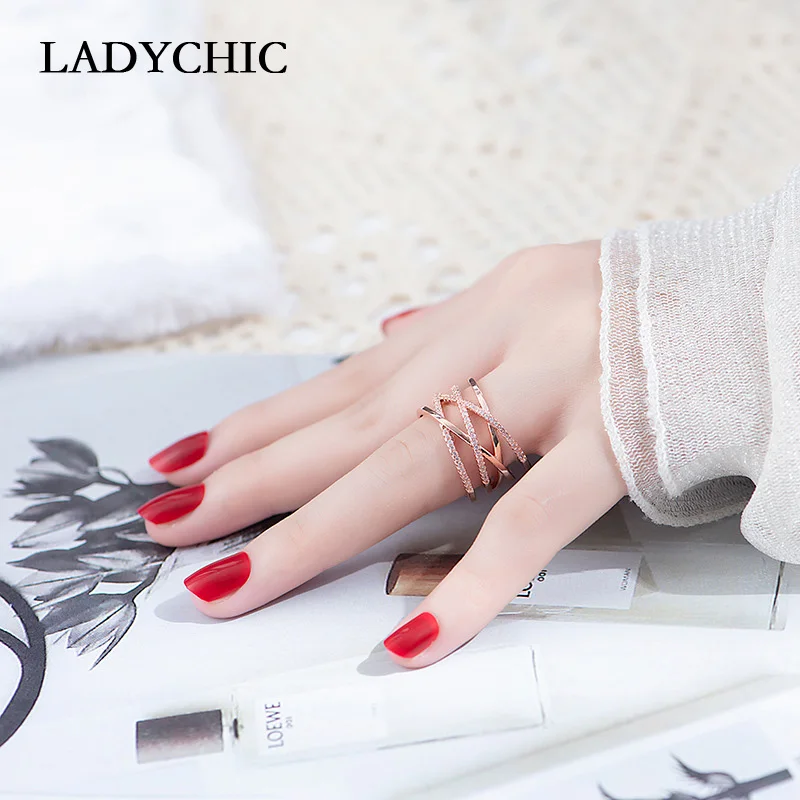 Роскошные Многослойные кольца LADYCHIC из розового золота с цирконом для женщин и