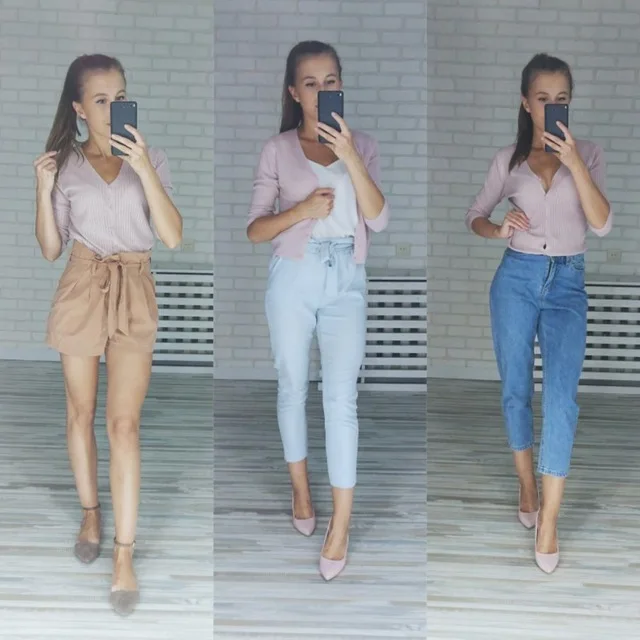 Queechalle Summer gray white black pink apricot women knitted cardigans female v neck half sleeve casual thin short coat ladies |