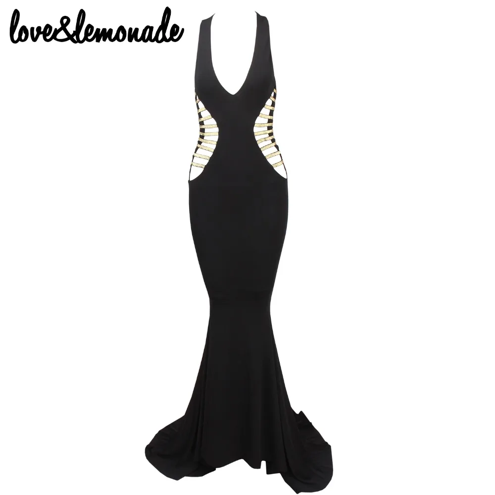 Love & Lemonade. Длинное черное платье с V образным вырезом и модель TB 9666|maxi dress|maxi dress