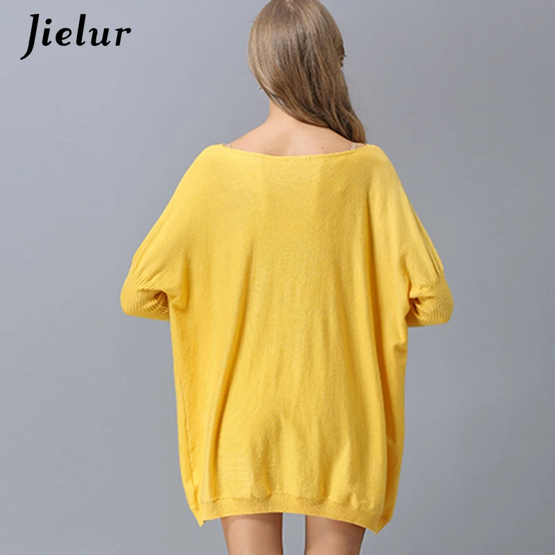 Jielur Europe Beading Love Autumn Sweater Women Loose Batwing Sleeve Chic Yellow Top Femme Elegant High Street Sueter Mujer 2018 | Женская
