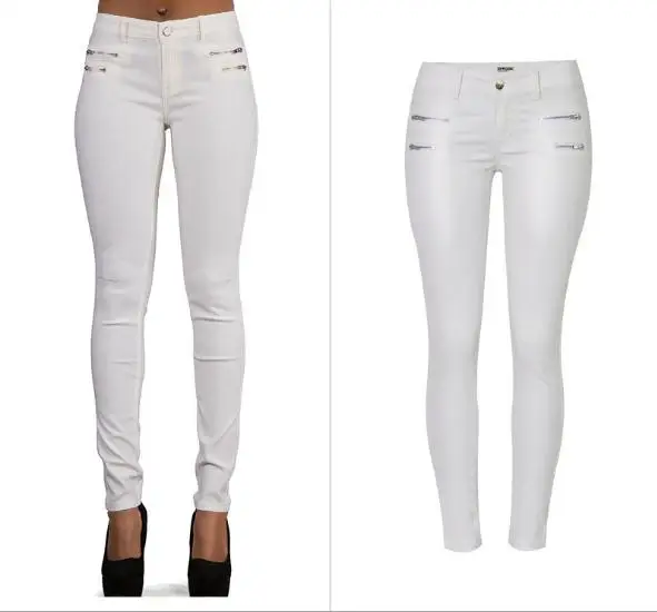 2019 эластичные штаны из искусственной кожи женские узкие брюки белые карандаш с