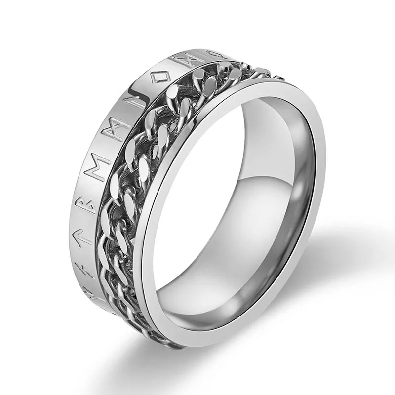 Silver Кольцо Valily Norse символ викингов из нержавеющей стали золотое/черное кубинское звено вращающееся кольцо для мужчин 9 мм обручальное кольцо ювелирные изделия - Цвет основного камня: Silver