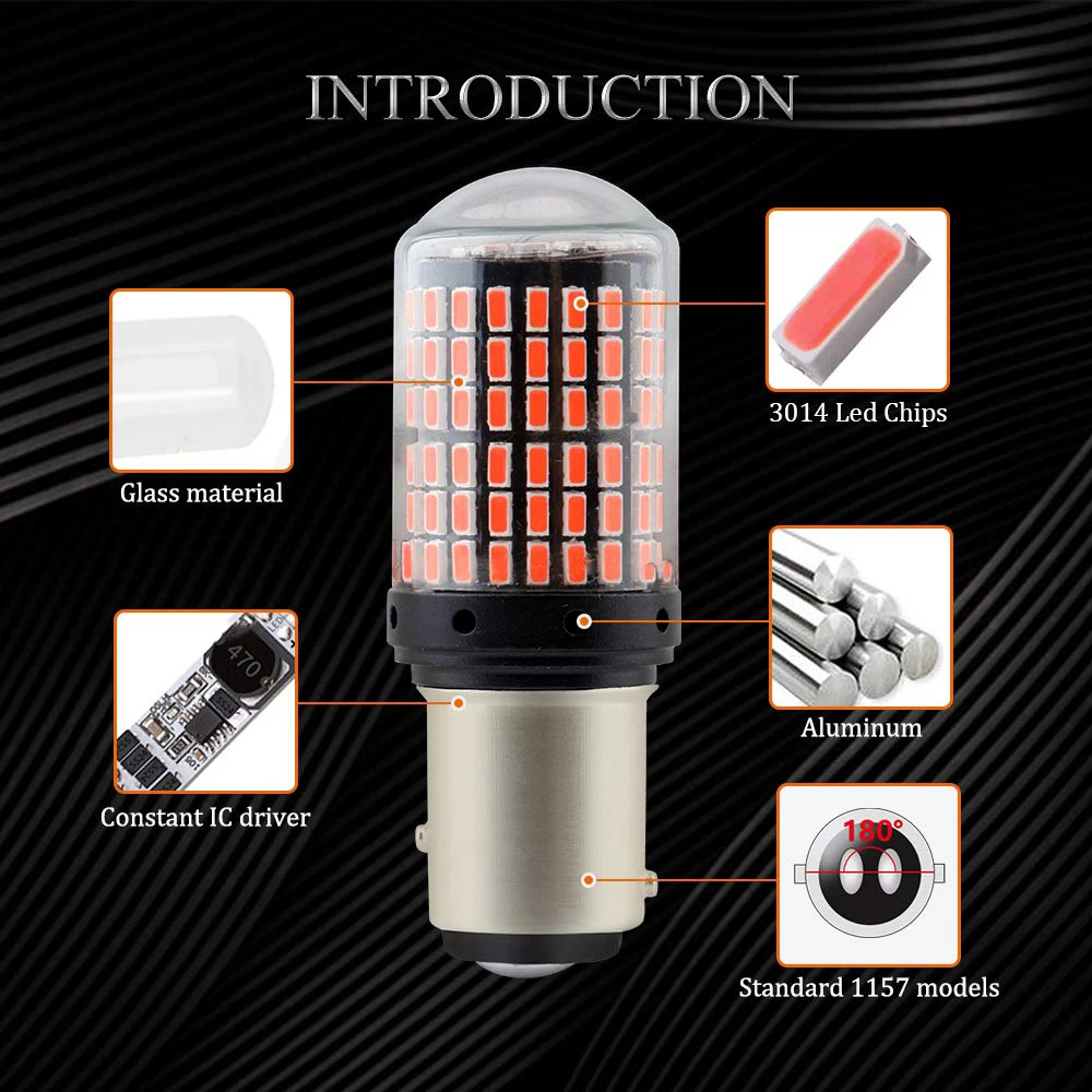 Красный СВЕТОДИОД Canbus 1157 P21W BAY15D 3014 144SMD без ошибок поворотники автомобиля 2