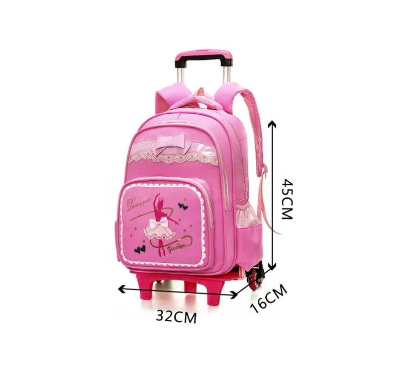 

Waterproof Princess backpack 2/6 Wheels Detachable school bag Children School Bags for Girls Trolley Backpack Wheeled Rucksack