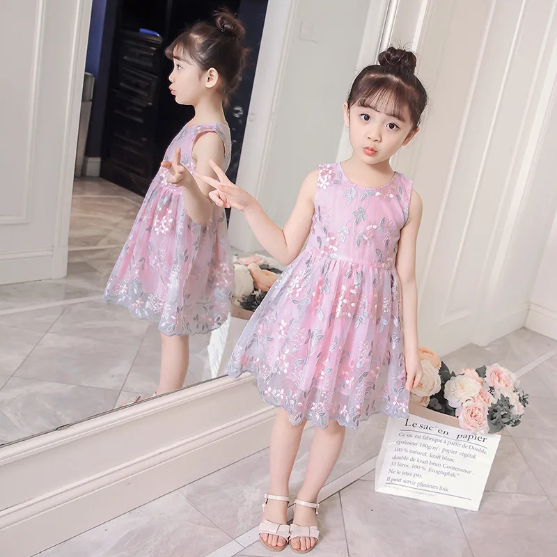 Baby Girl Bohemian Dress 2019 Summer New Girls Embroidered Sweet Lace Princess Evening Cute Mesh Sleeveless | Детская одежда и
