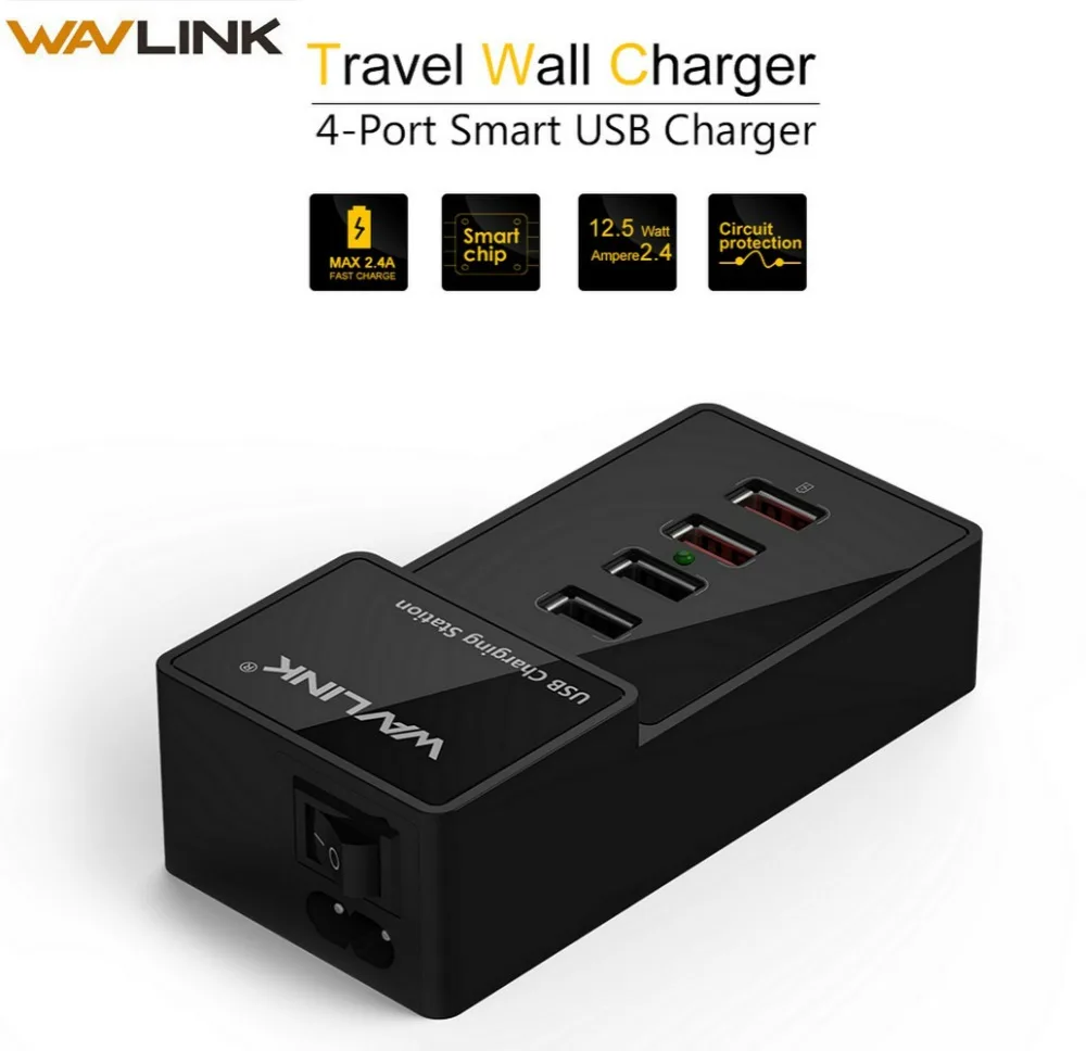 Сетевое зарядное устройство Wavlink с 4 портами USB 3 0 зарядная станция адаптером