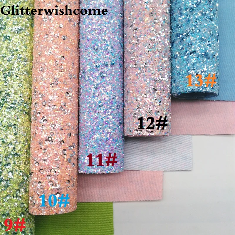Glitterwishcome 21X29 см A4 Размеры синтетическая кожа, с эффектом блестящей кожи с блестками, блестящие виниловые обои для банты, GM031A