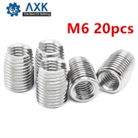 20pcs stainless steel m6 self tapping thread insert screw bushing m61 014mm 302 slotted type wire thread repair insert