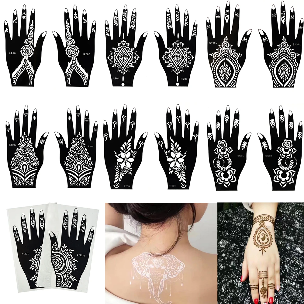Новая 5 пар временная татуировка Черный цвет руки хна трафареты роспись по телу