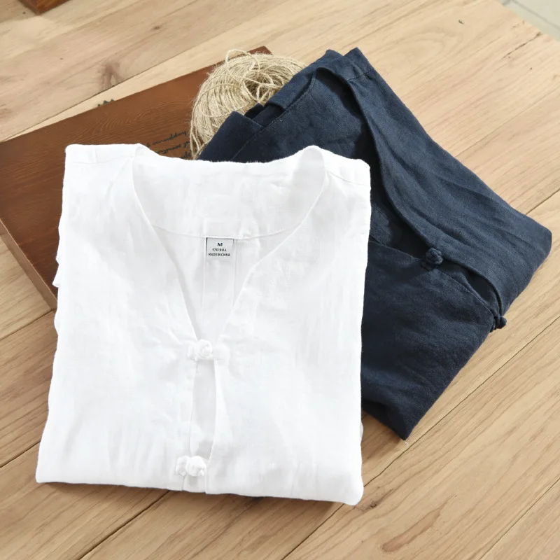 2017 Летняя мужская 100% льняная рубашка с коротким рукавом Повседневная однотонная