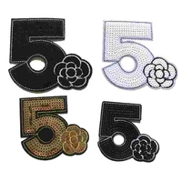 2pcs iron on patches clothes diy 5 with flower sequined patches for clothings white black gold sewing badge in kids shirt diy