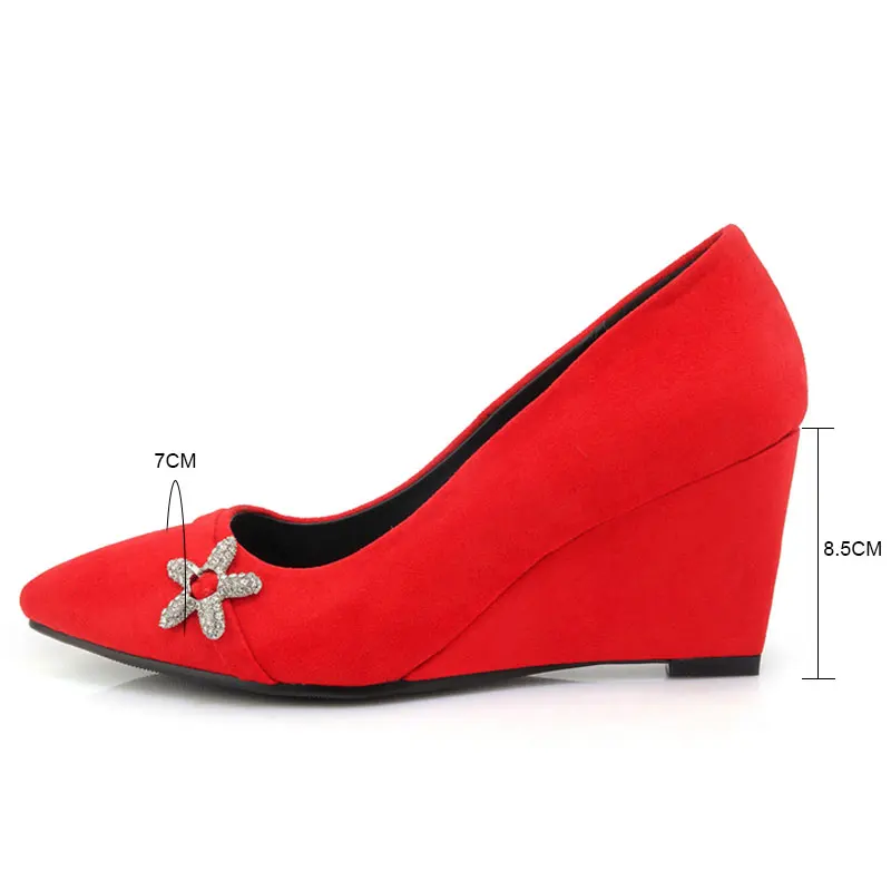 Fanyuan 2018 Women's Rhinestone Charming High Heel Wedge Shoes Woman Pointed Toe Less Platform Wedding Pumps Big Size 32-42 | Обувь