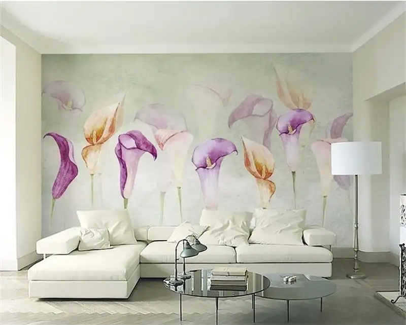 Настенные 3D обои на заказ комнатная роспись акварель Калла лилия живопись