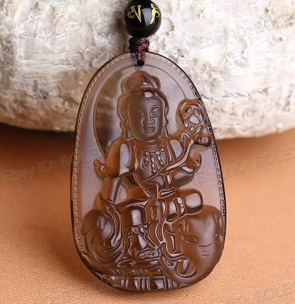free shipping 100% Natural Clear Obsidian Hand Carved GuanYin Lucky Amulet Pendant + Necklace | Украшения и аксессуары