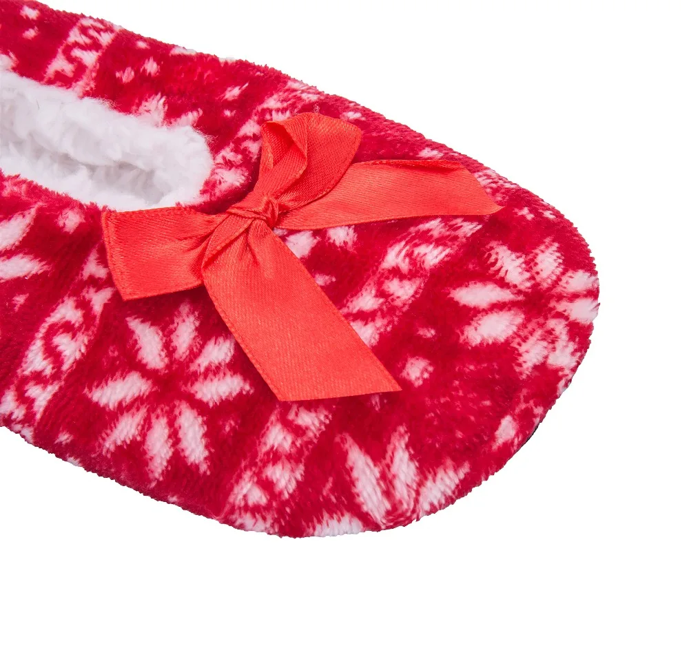 

(Ship from US)FRALOSHA Snowflake pattern home woman Shoes cotton wool plush women floor shoes non-slip indoor shoes