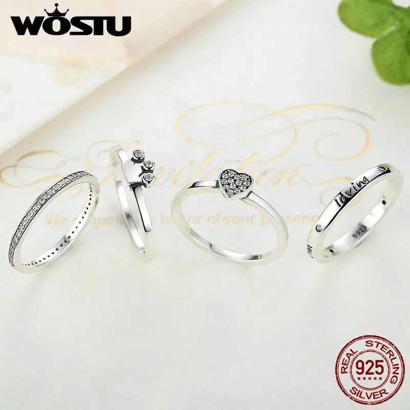 WOSTU хит продаж 100% Стерлинговое Серебро 925 пробы 1 шт прозрачный CZ сердце и корона