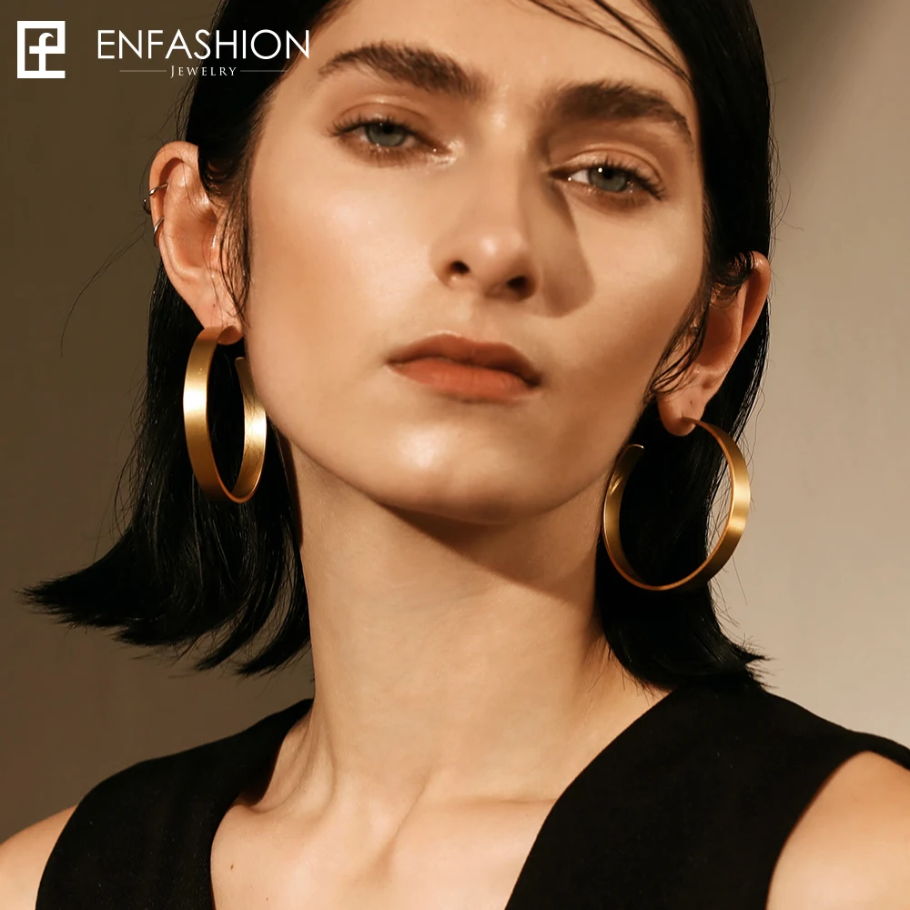 Enfashion винтажные большие серьги-кольца матовые серьги золотистого цвета из нержавеющей стали круглые серьги для женщин ювелирные изделия 171026